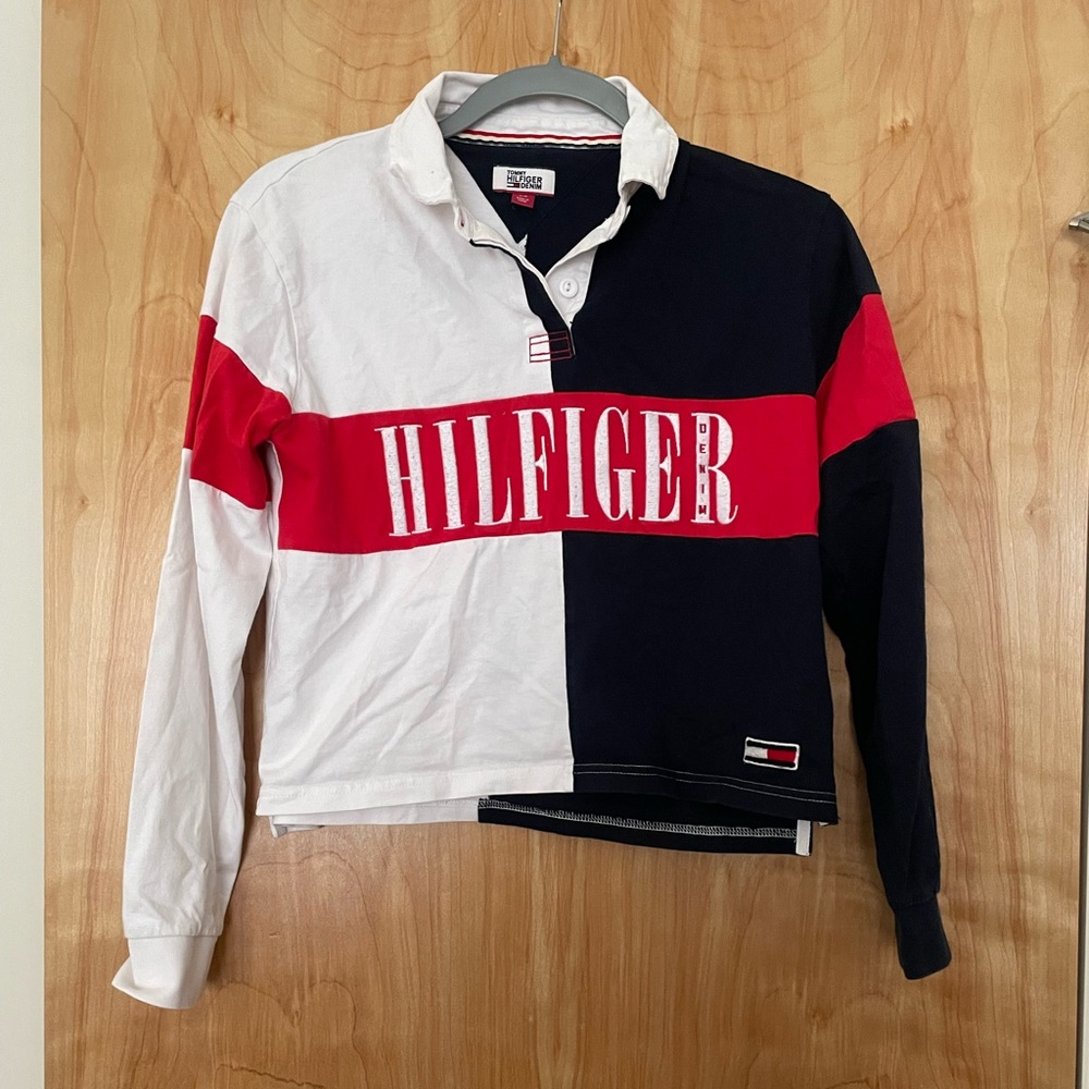 Tommy Hilfiger Cropped Colorblock Long Sleeve Polo Shirt